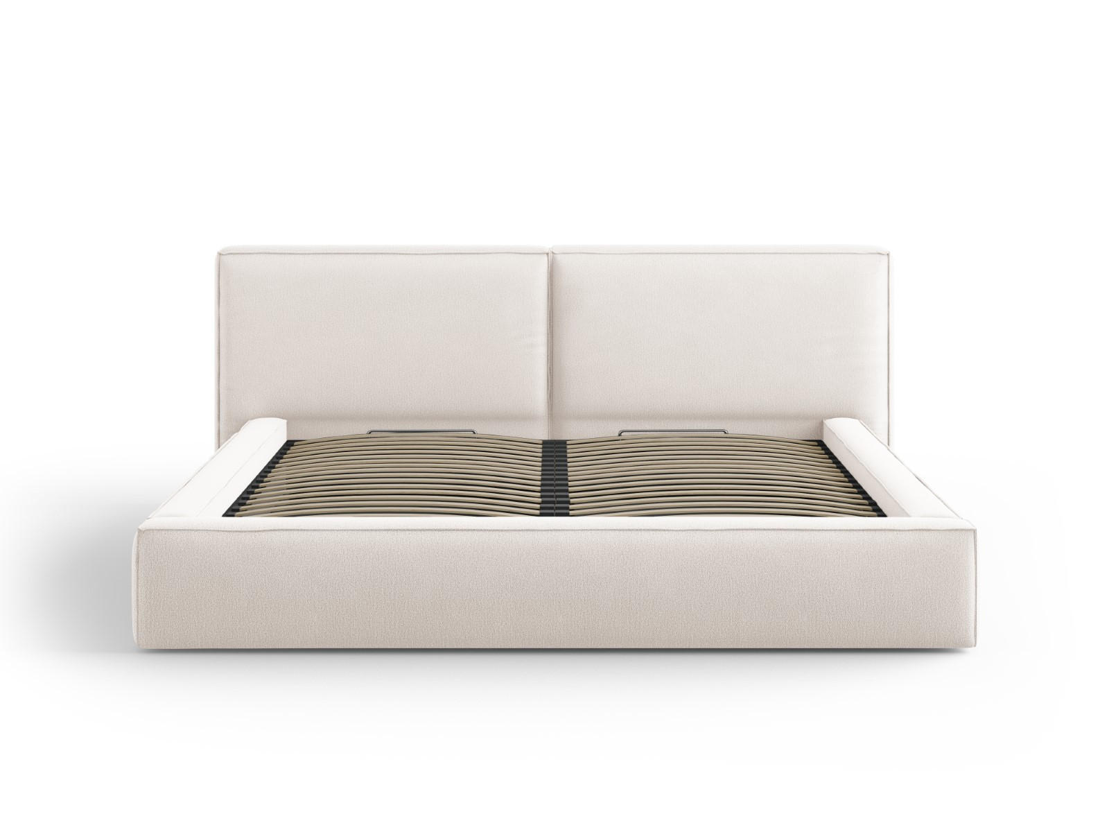 BETT mit Bettkasten und Kopfteil Jodie aus strukturiertem Stoff leichtes beige 200x200cm - Beige, Textil (200/200cm) - Micadoni