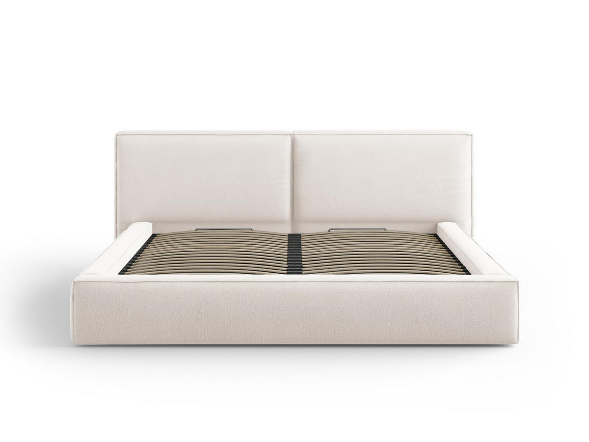 BETT mit Bettkasten und Kopfteil Jodie aus strukturiertem Stoff leichtes beige 200x200cm - Beige, Textil (200/200cm) - Micadoni