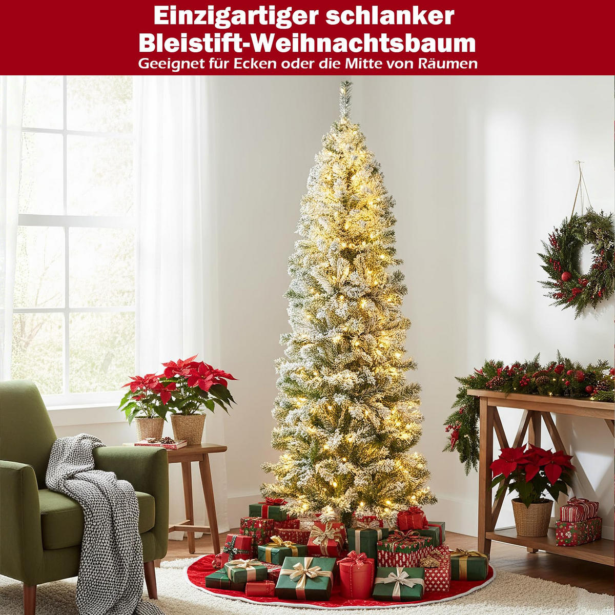 WEIHNACHTSBAUM mit Beleuchtung und Schnee 180 cm grün - Grün, Metall (180cm) - COSTWAY