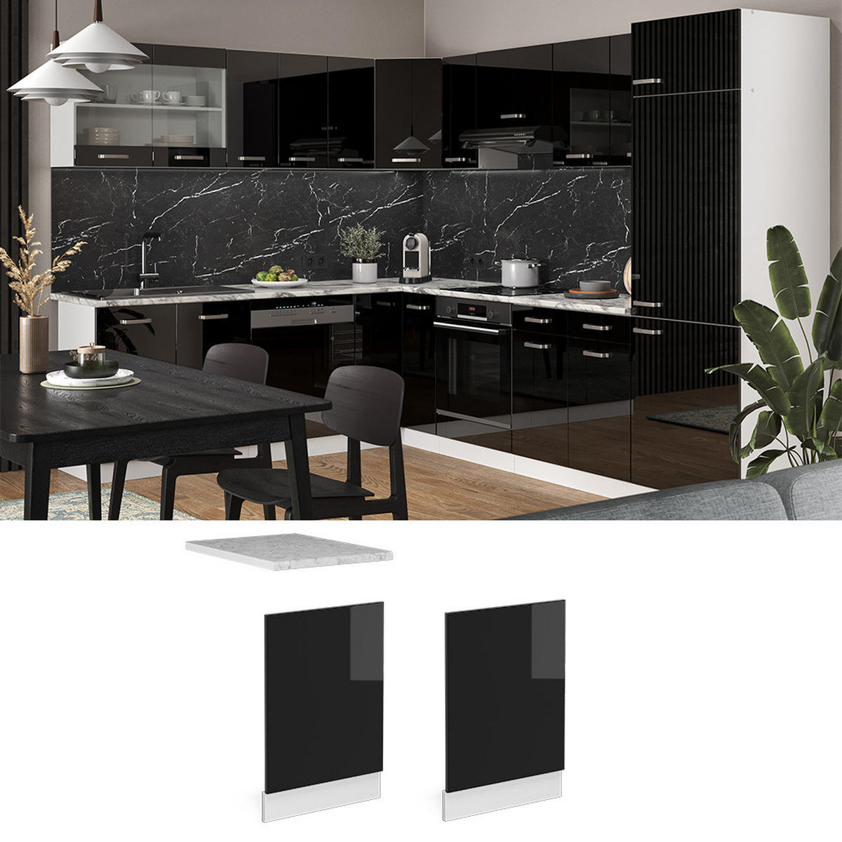 FRONTBLENDE R-Line Schwarz Hochglanz 45 cm, AP Anthrazit - Schwarz Hochglanz/Schwarz, Holzwerkstoff (45/57.2/1.6cm) - Vicco