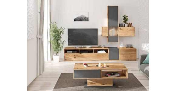 WOHNWAND in Anthrazit, Eichefarben 265/205/50 cm - Eichefarben/Anthrazit, Design, Glas/Holz (265/205/50cm) - Waldwelt