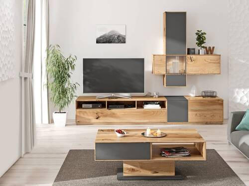 WOHNWAND in Anthrazit, Eichefarben 265/205/50 cm - Eichefarben/Anthrazit, Design, Glas/Holz (265/205/50cm) - Waldwelt