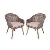 GARTENSTUHL 2er Set Short mit Auflage Gartenstühle - Braun, Holz (70/87/65cm) - DELUKE