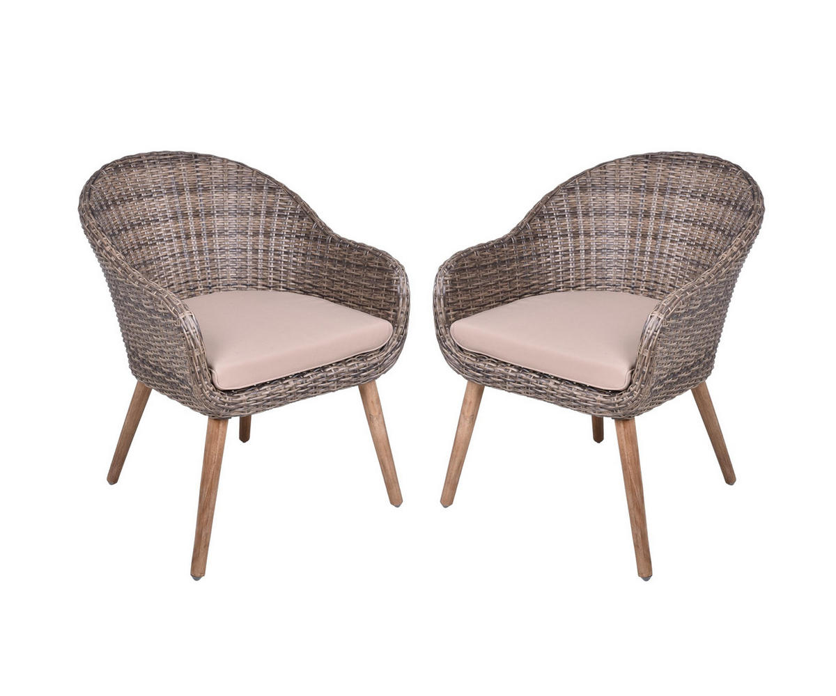 GARTENSTUHL 2er Set Short mit Auflage Gartenstühle - Braun, Holz (70/87/65cm) - DELUKE