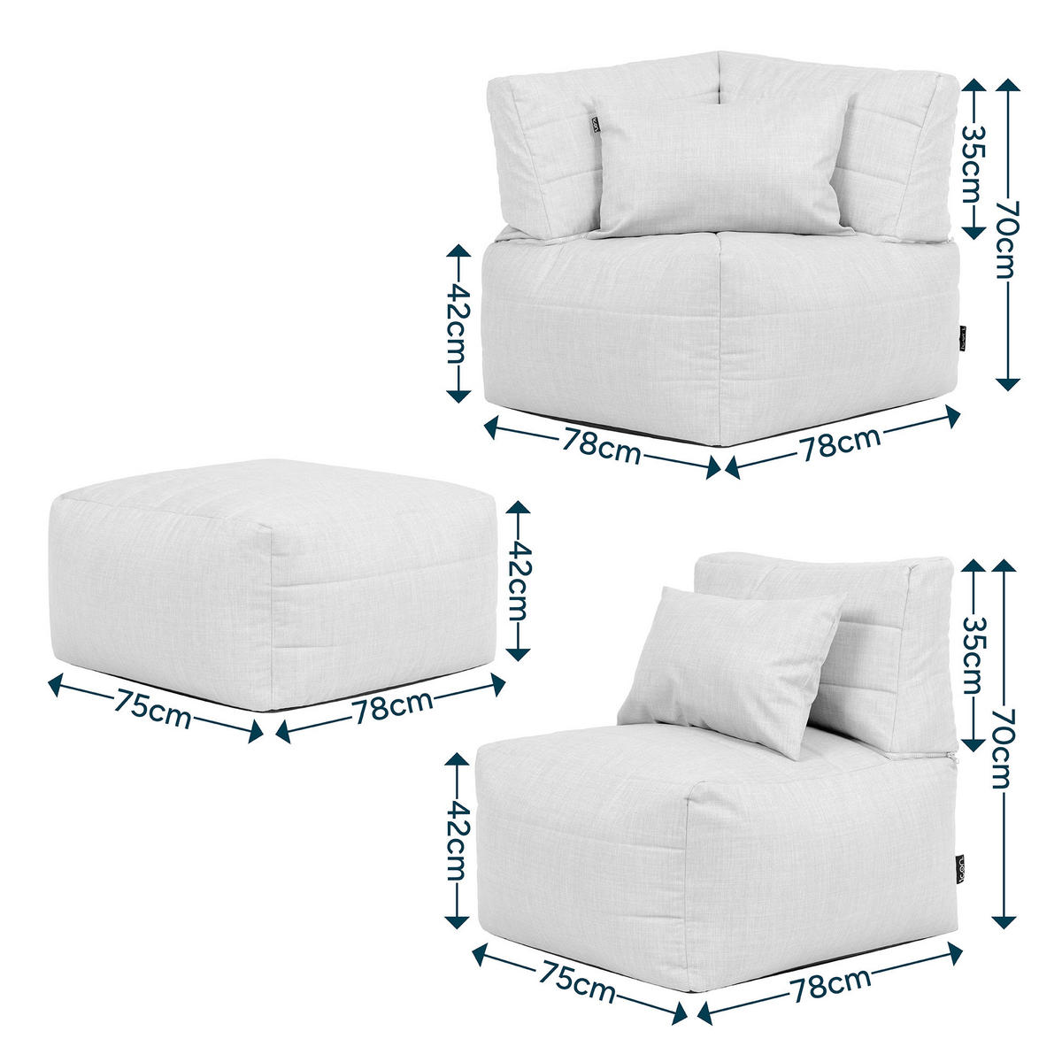 SITZSACK-SOFA 4-tlg. modular outdoor Noa - Beige, Textil (306/70/78cm) - icon