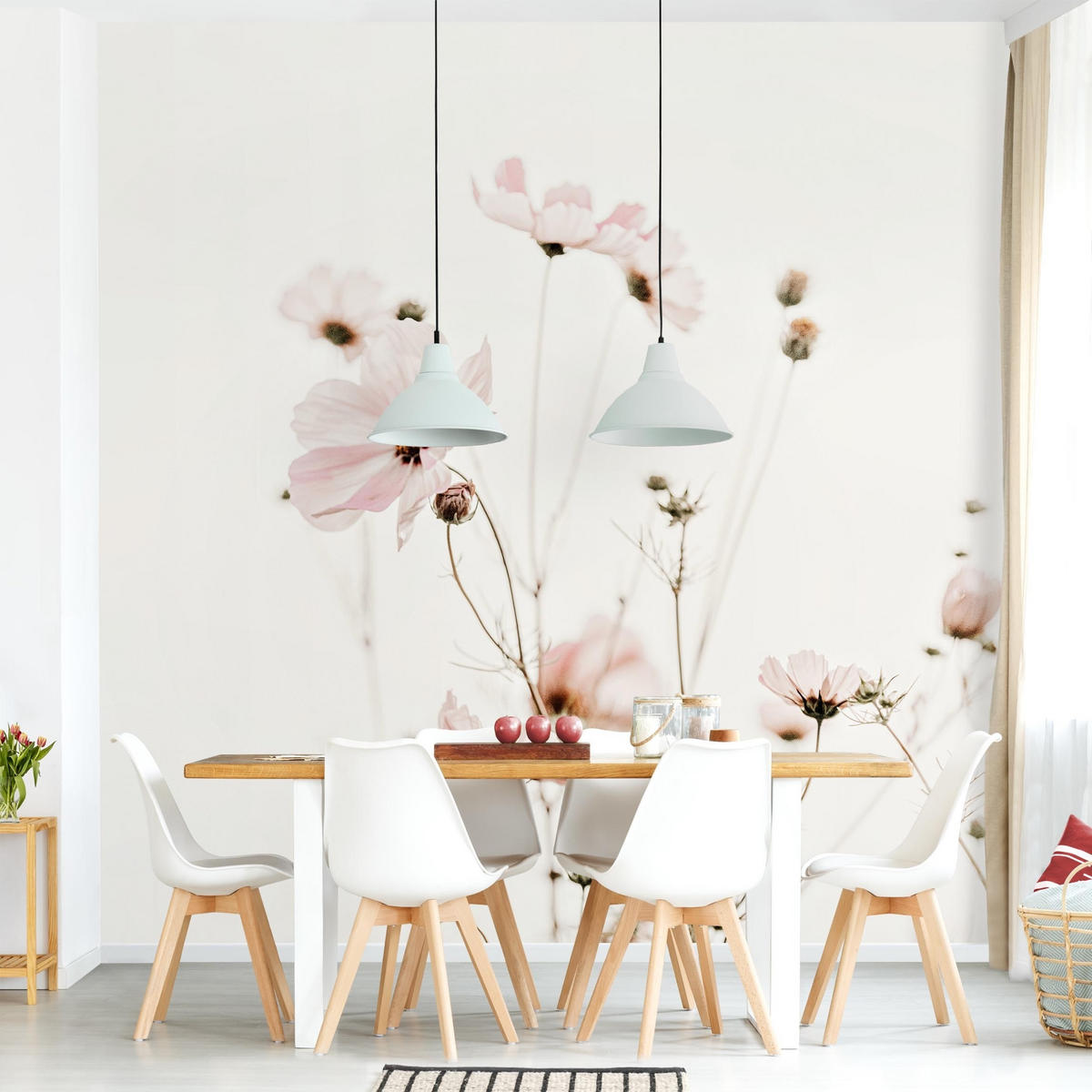 FOTOTAPETE Cosmea in zarten Cremetönen 192/192 cm - Eichefarben, Papier (192/192cm) - Bilderwelten