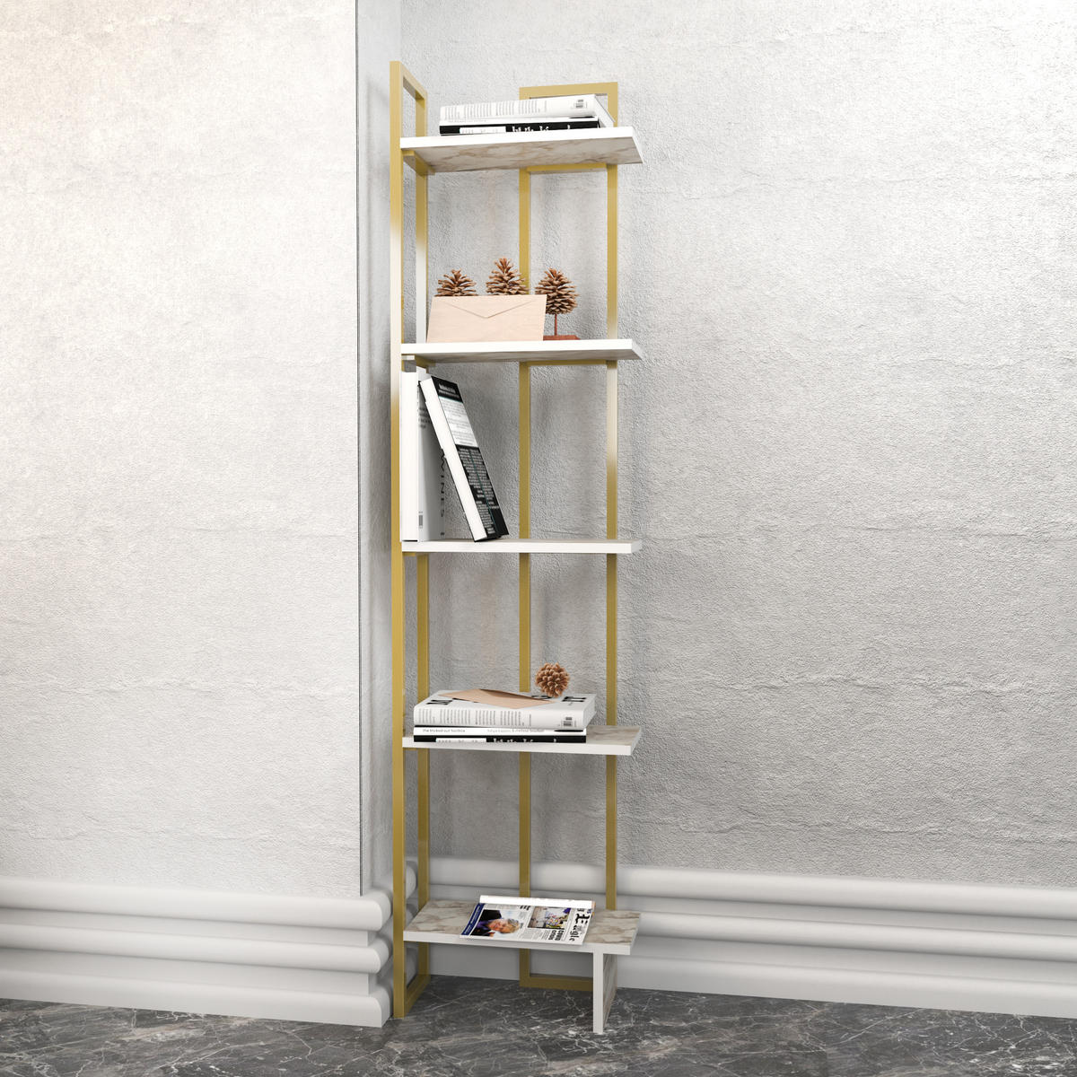 ECKREGAL Alice Weiß Gold - Goldfarben/Weiß, Holzwerkstoff/Metall (45/180/22cm) - Decorotika