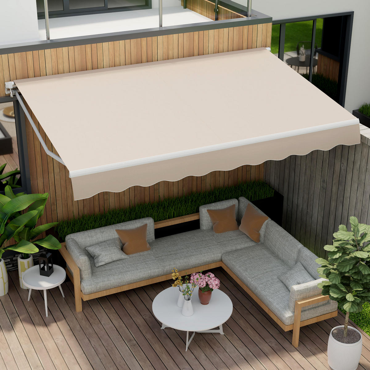 MARKISE mit kurbel Beige - Beige, Metall (250/150/300cm) - COSTWAY