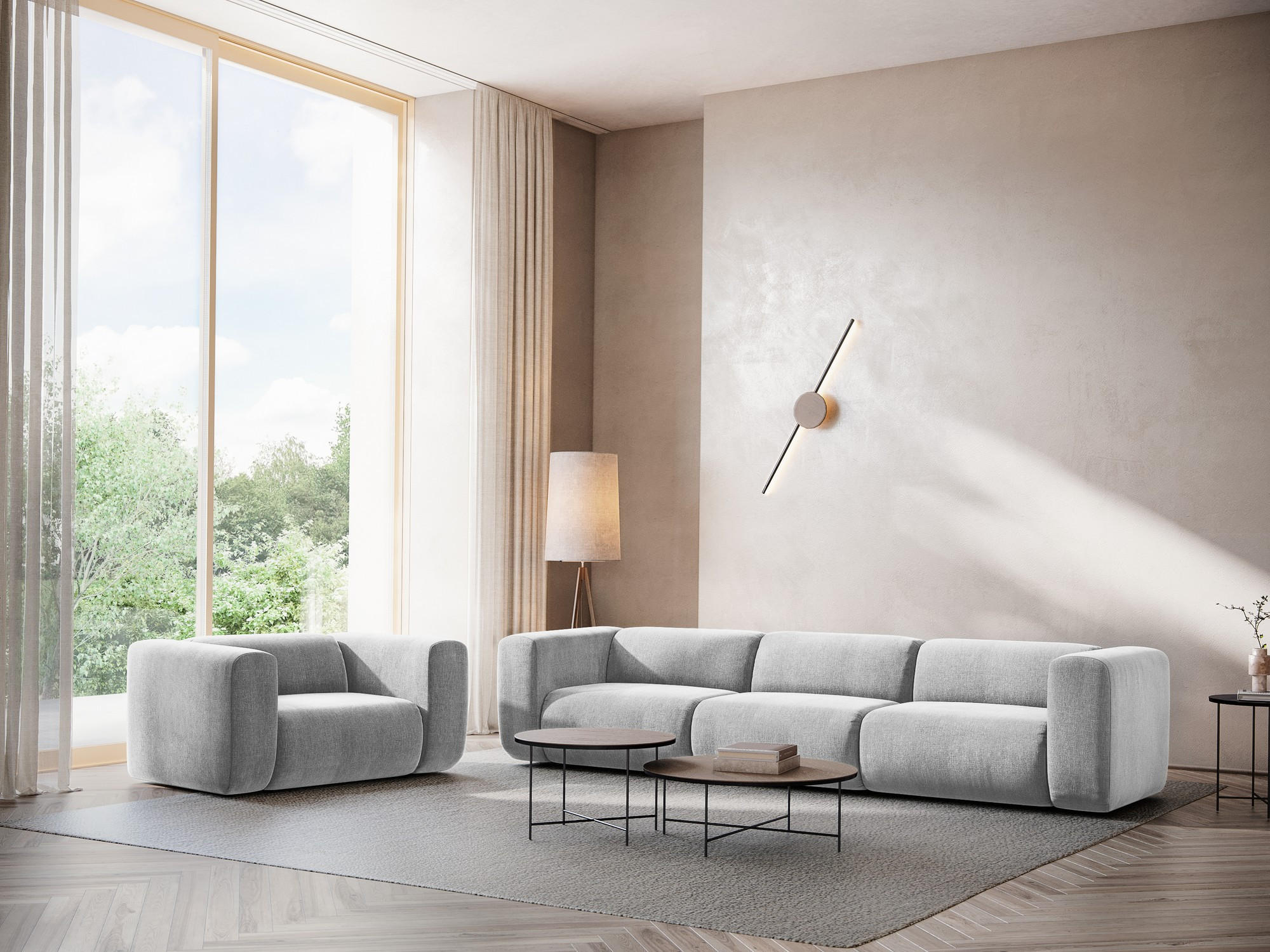 Thumbnail - Makamii 4-Sitzer-Sofa, Hellgrau, Textil, Füllung: Schaumstoff, 319x70x89 cm, Made in EU, Wohnzimmer, Sofas & Couches, So...