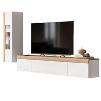 WOHNWAND 2-teilig weiß und Eiche 225 cm, Schrankwand stehend/hängend - Schwarz/Weiß, Glas/Holzwerkstoff (225/157/33cm) - Inn.Furn