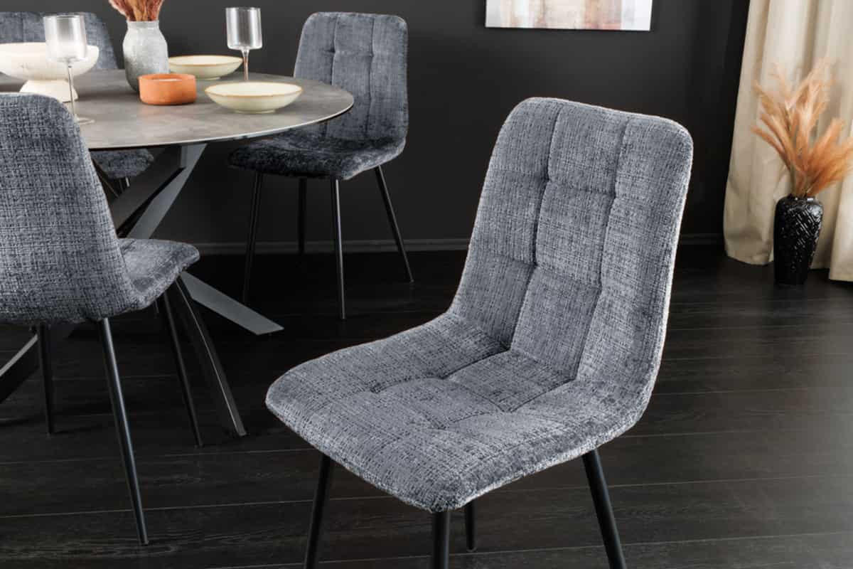 STUHL TRES CHIC Chenille Grau 88 cm - Schwarz/Grau, Textil/Metall (44/88/52cm) - riess-ambiente
