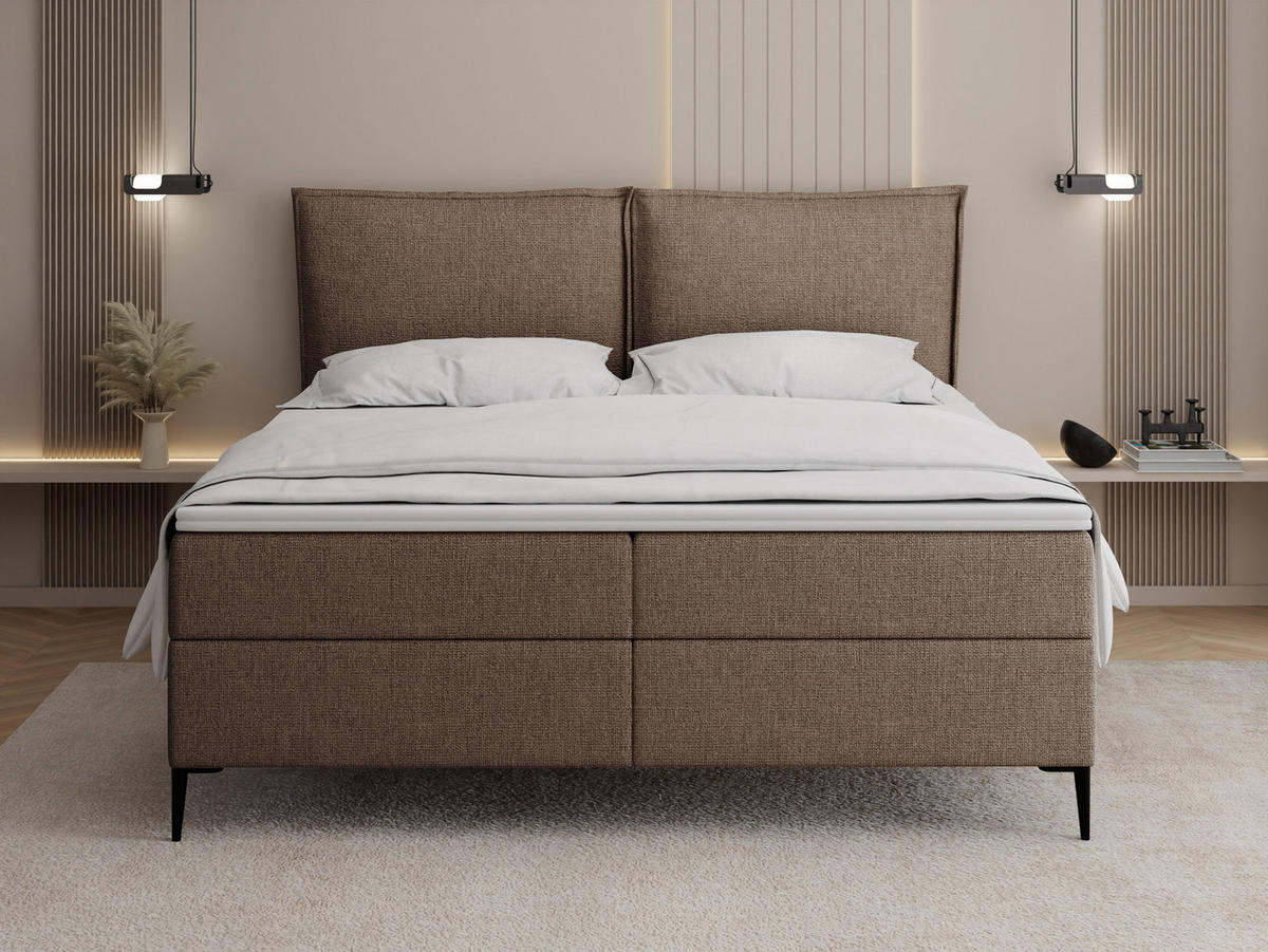 BOXBETT Calio Rise mit Bettkasten, Braun Chenille 180x200 cm – inkl. H4 Taschenfederkern Matratze & Foam Topper - Beige/Schwarz, Holz/Holzwerkstoff (180/200cm) - WFL GROUP
