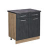 KÜCHENUNTERSCHRANK R-Line Schwarz Beton 80 cm AP Anthrazit - Honigeiche/Eiche Wotan, Holzwerkstoff (80/81.6/60cm) - Vicco
