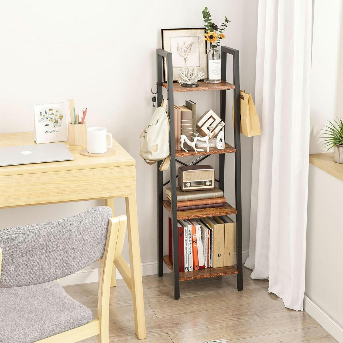 BÜCHERREGAL Leiterregal 4 Ebenen Rustikales Braun 34 x 30 x 125 cm - Braun, Metall (30/125/34cm)