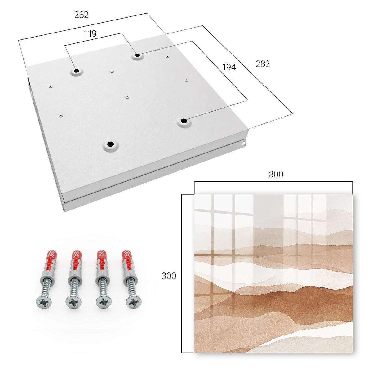 SCHLÜSSELBOX Weiß 30x30 cm – Türöffnung nach rechts - Pastellwellen - Beige, Metall (30/30/5cm) - TULUP