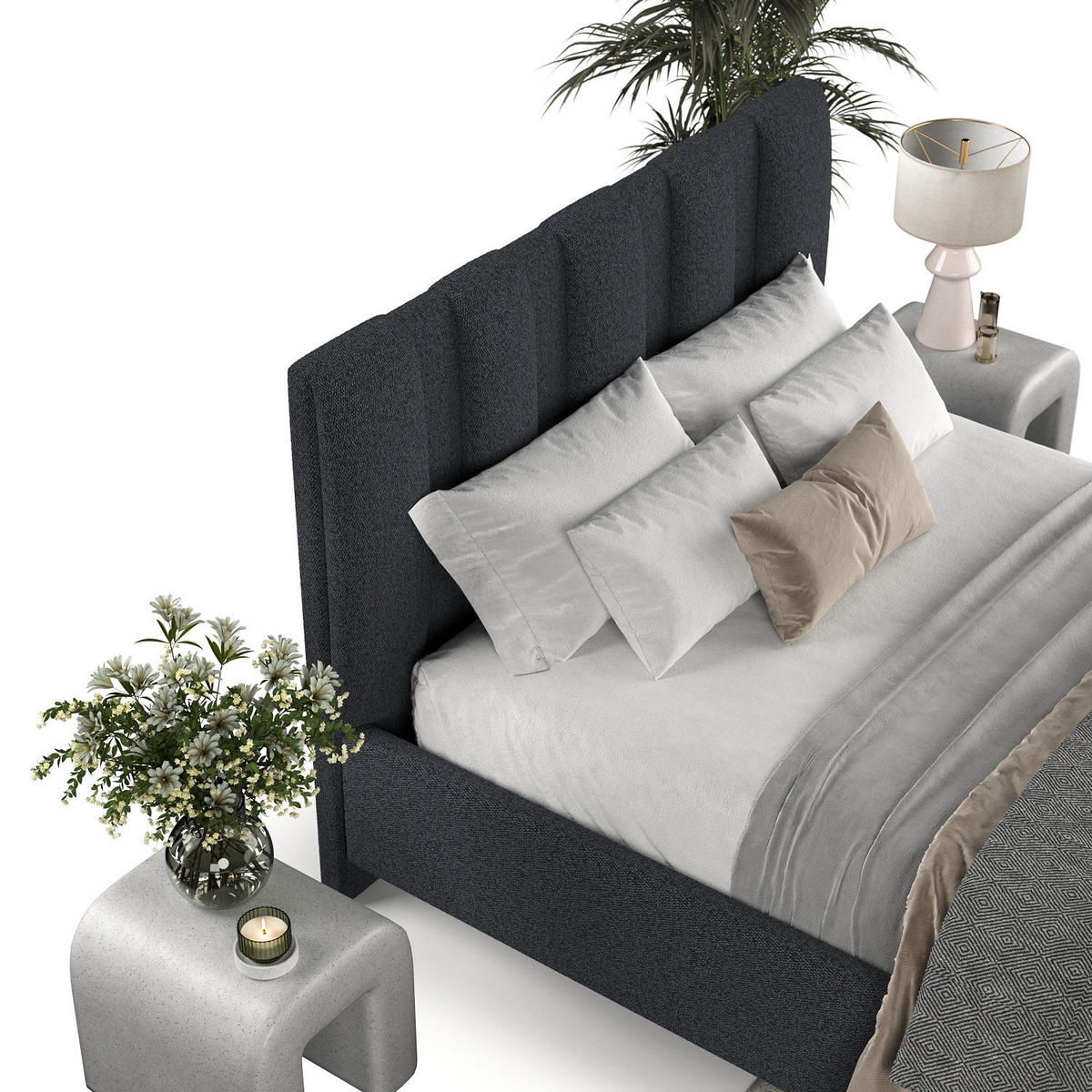 POLSTERBETT Loom 120/200 cm Anthrazit im Riva Stoff - Anthrazit/Naturfarben, Holz/Holzwerkstoff (120/200cm) - AltaBeds