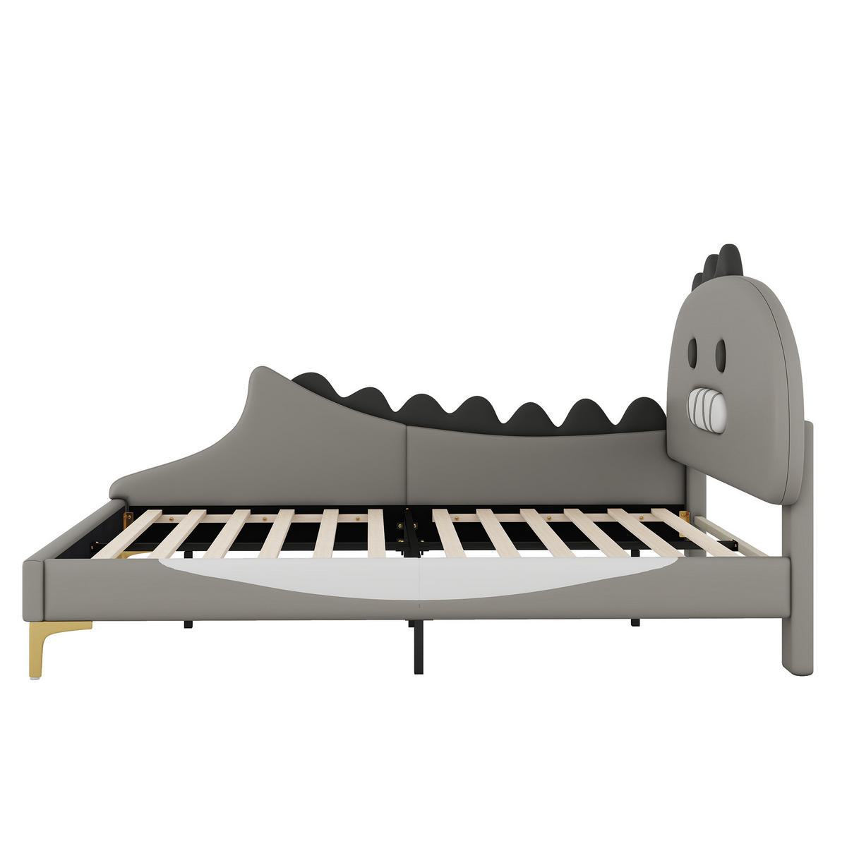 KINDERBETT 140/200 cm Grau aus PU im Dinosaurier-Design - Grau, Leder (140/200cm) - Flora Grace