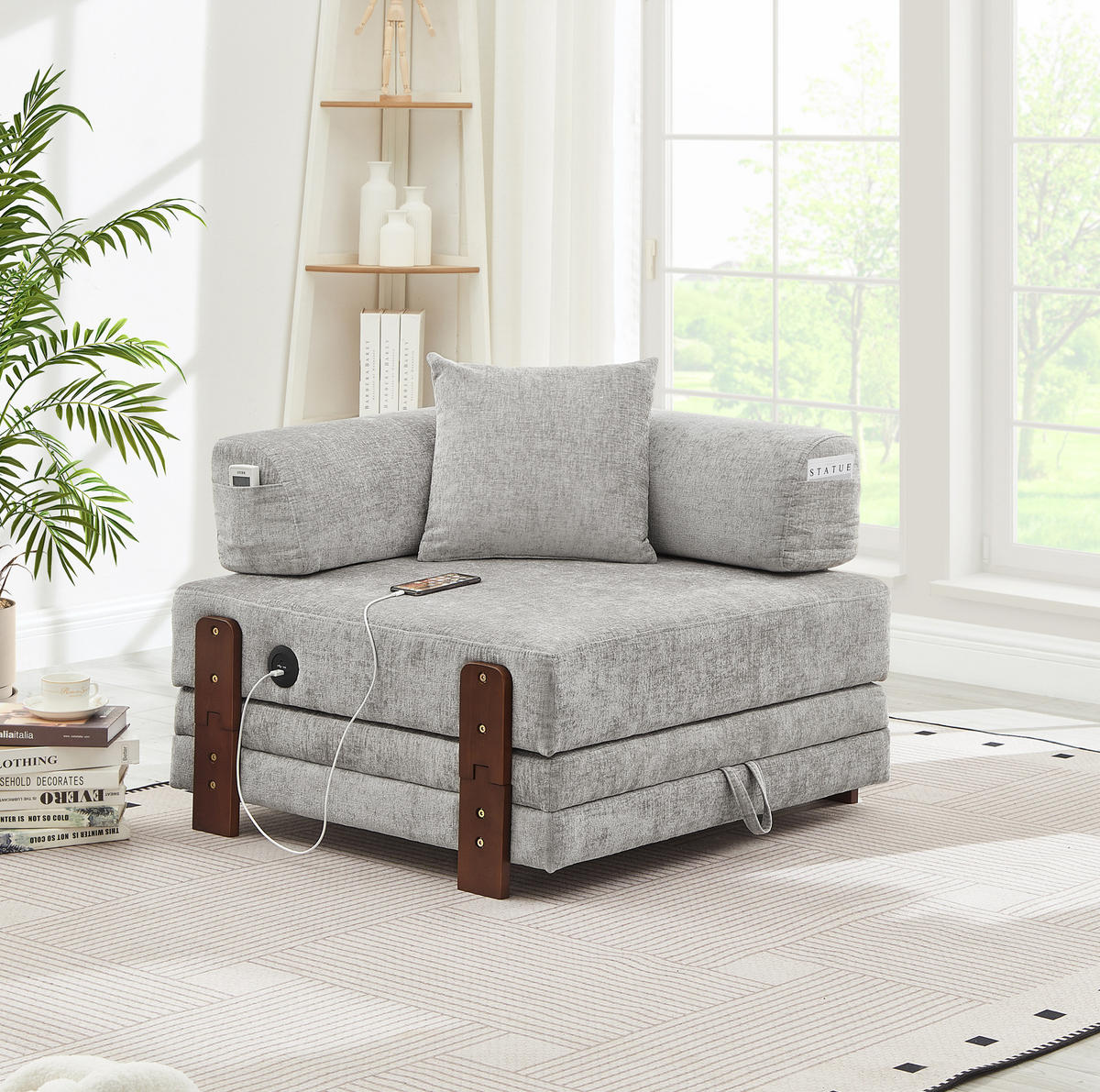 SCHLAFSOFA klappbar 2-in-1 Stoff Light Grey - Hellgrau, Textil (170.5/48/84cm) - Meubliv