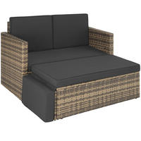 RATTANLOUNGE Korfu,Hocker mit klappbarer Stütze,natur - Naturfarben, Kunststoff - tectake
