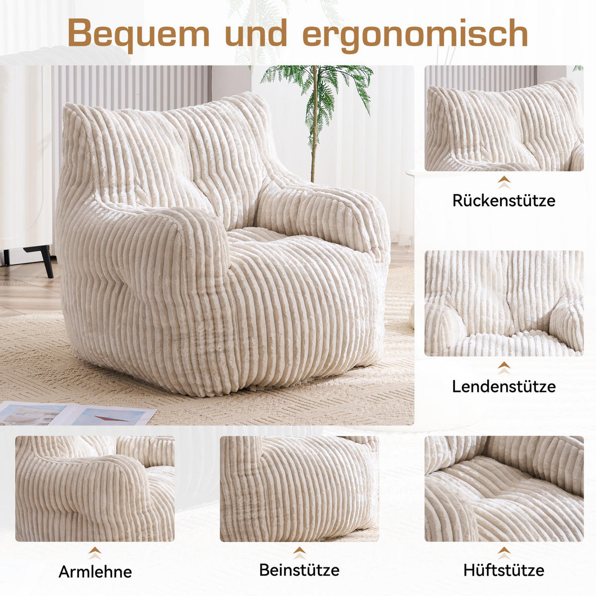 SOFA,BEIGE Cordbezug, Polstersessel Relaxsessel für Wohnzimmer Schlafzimmer - Beige, Textil (100/70/94cm) - PARAFTA HOME