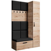 GARDEROBE Margaret I+IV 121/203/43 mit gepolsterten Paneelen - Schwarz/Eiche Artisan, Holzwerkstoff/Kunststoff (121/203/43cm) - Beautysofa