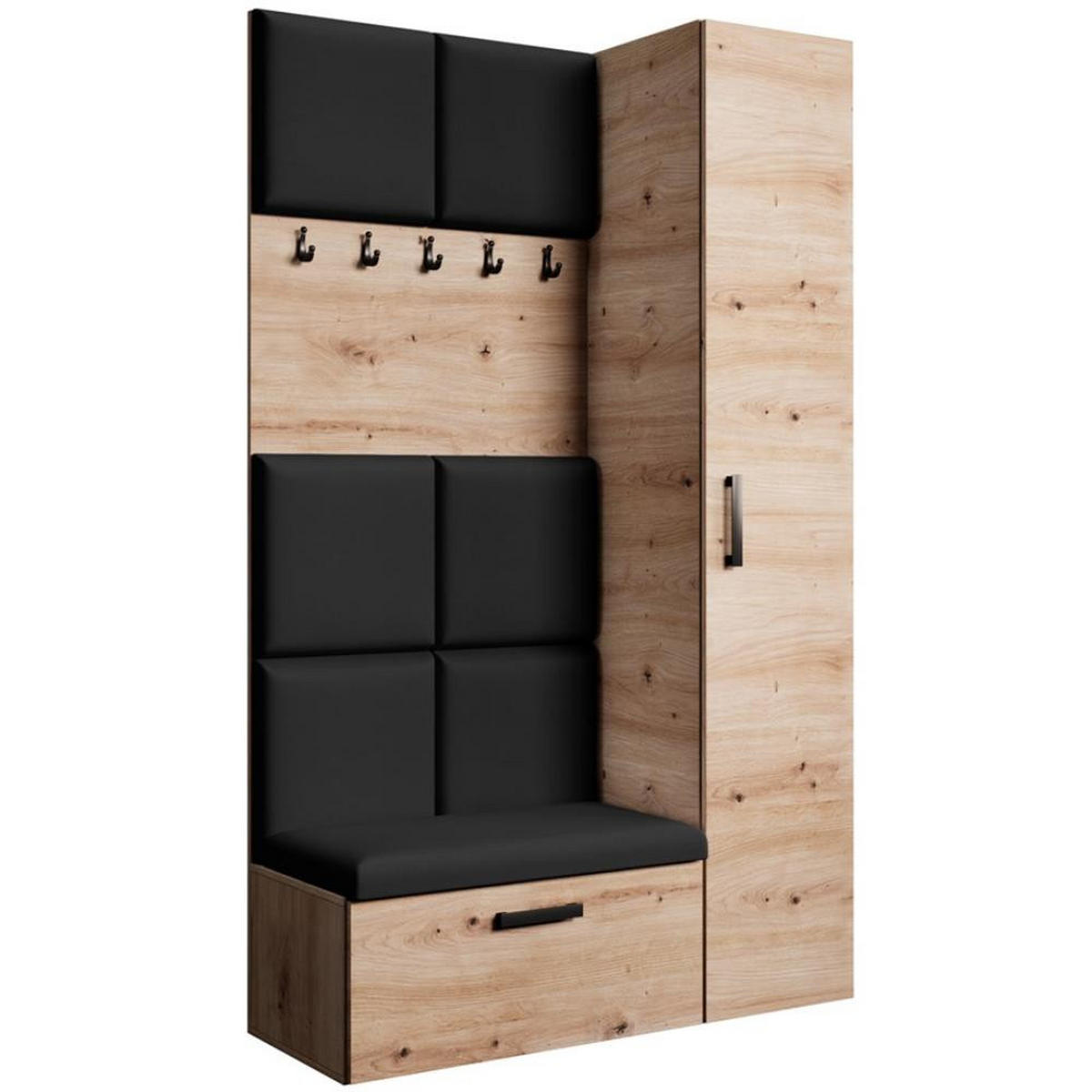 GARDEROBE Margaret I+IV 121/203/43 mit gepolsterten Paneelen - Schwarz/Eiche Artisan, Holzwerkstoff/Kunststoff (121/203/43cm) - Beautysofa