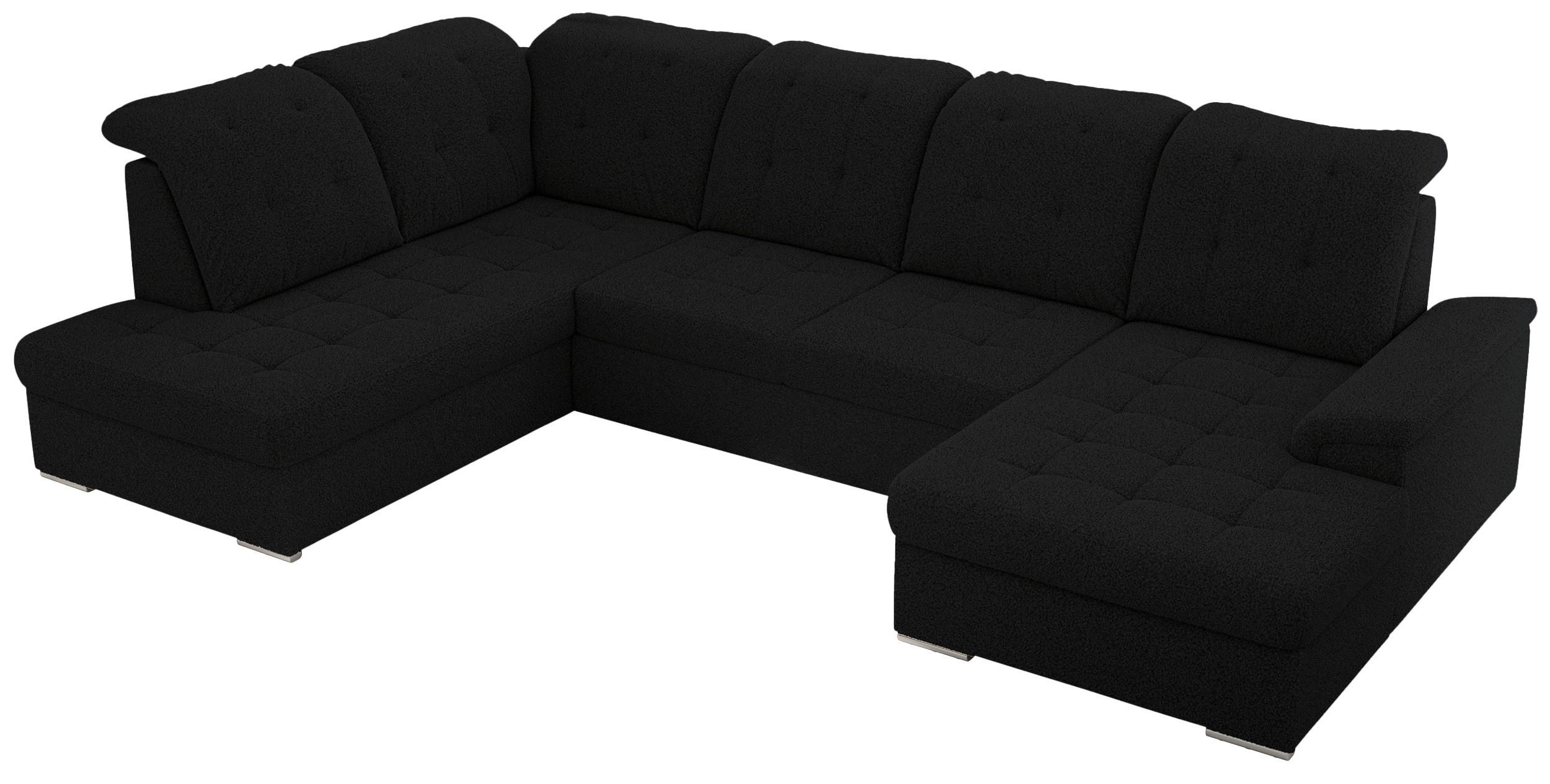 WOHNLANDSCHAFT MADRITO U - Schwarz Boucle - Links - Silberfarben/Schwarz, Textil/Metall (204/89/323cm) - MKS