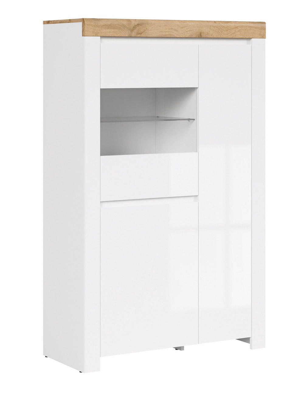 Feldmann-Wohnen Vitrine Weiß Hochglanz, Eiche Wotan 98x157x42 cm