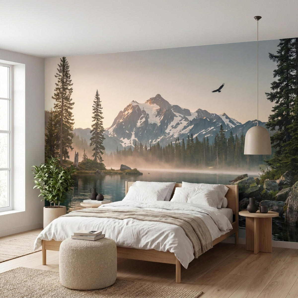 TAPETE - Berge - Wasser - Bäume - 500x260 cm - Multicolor, Papier (500/260cm) - OnlyWow