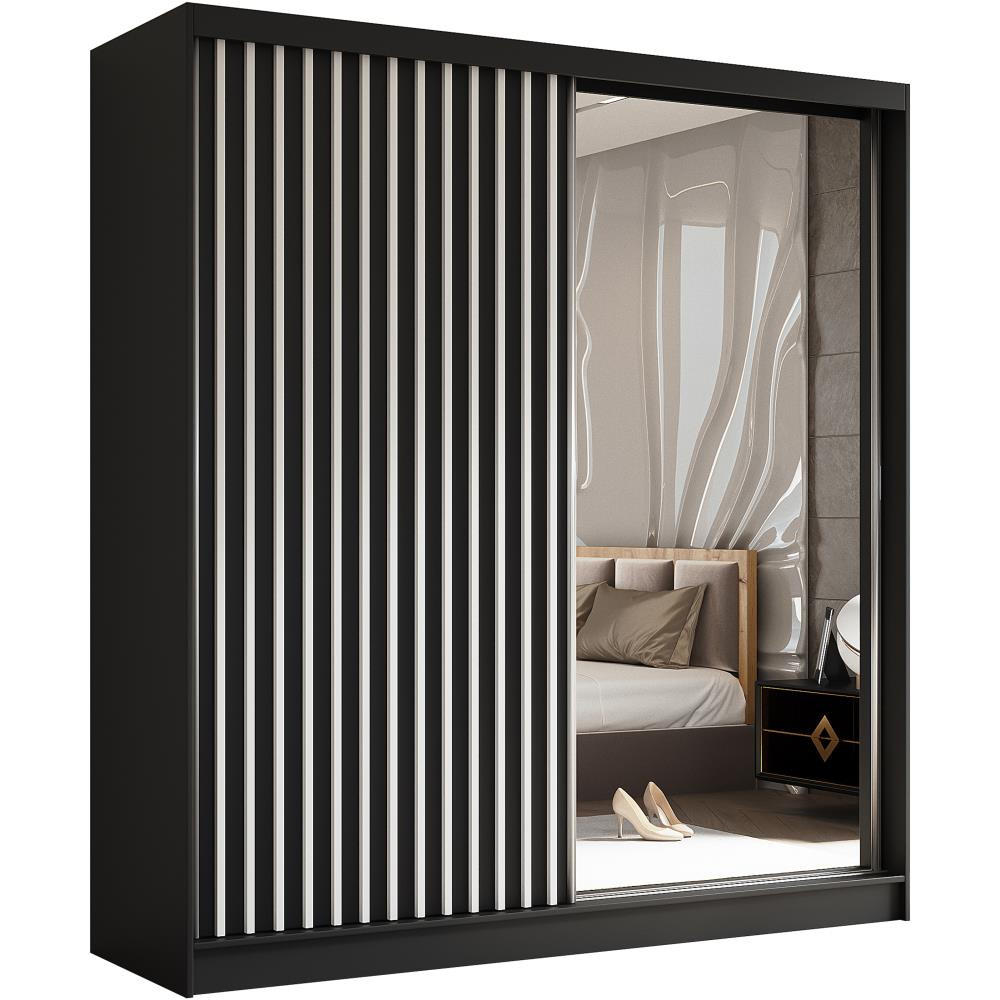 SCHWEBETÜRENSCHRANK Helix 200/216/61 schwarz+weiß - Schwarz/Weiß, Holzwerkstoff (200/216/61cm) - Beautysofa