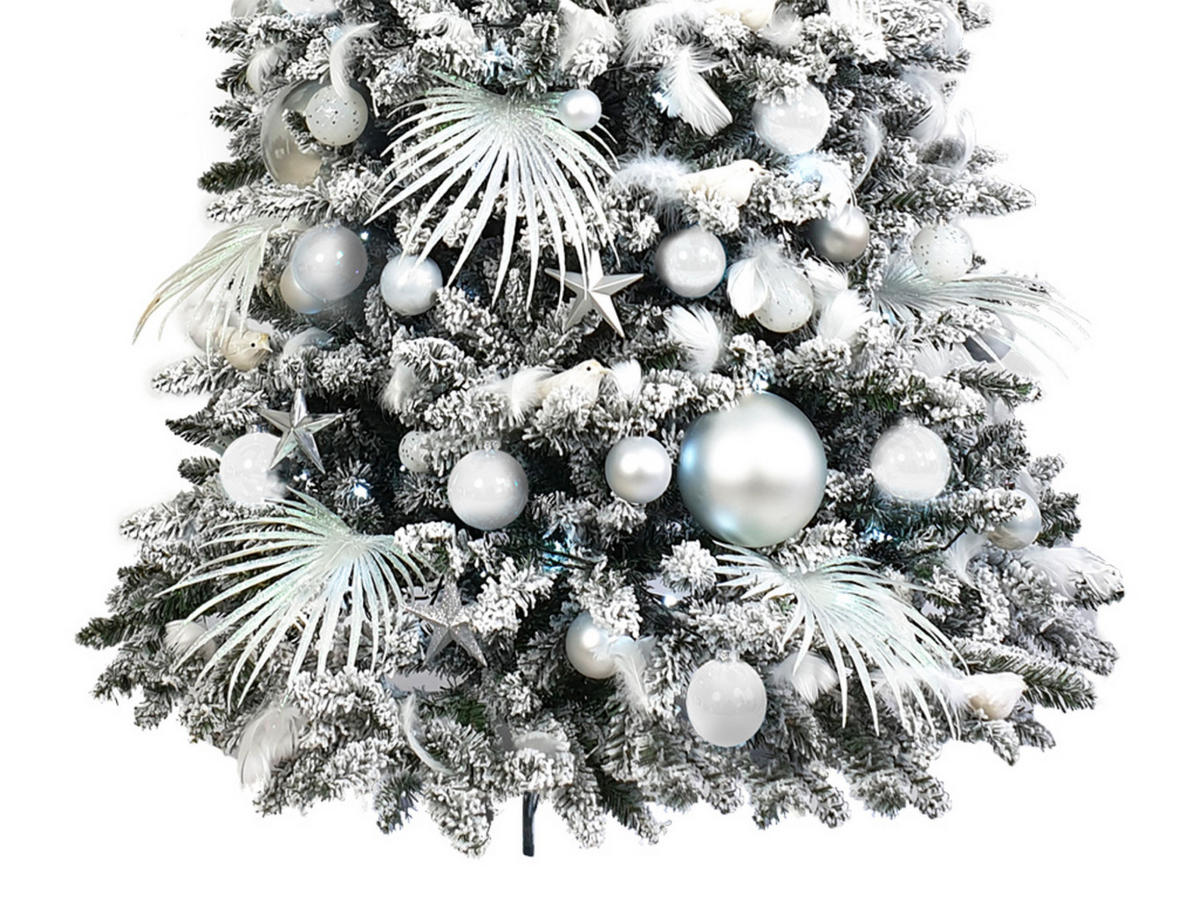 LAALU WEIHNACHTSBAUM geschmückt künstlich mit 139 Stk Kugeln POLAR WHITE 270 cm mit Metallständer - Silberfarben/Weiß, Kunststoff (270cm) - LAALU