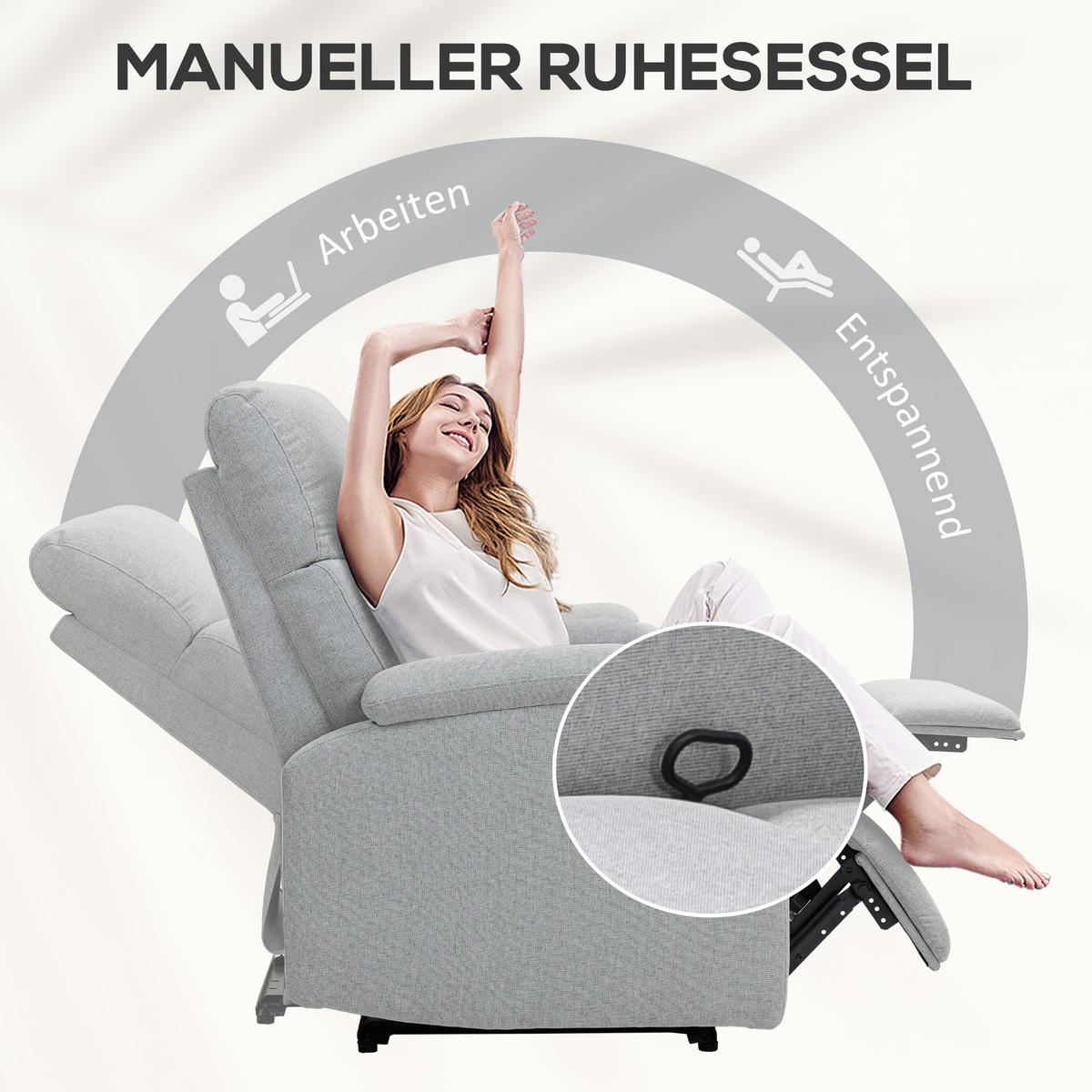 RELAXSESSEL, mit Liegefunktion, bis 150 kg belastbar, Grau - Grau, Metall (91.5/103/69cm) - HOMCOM
