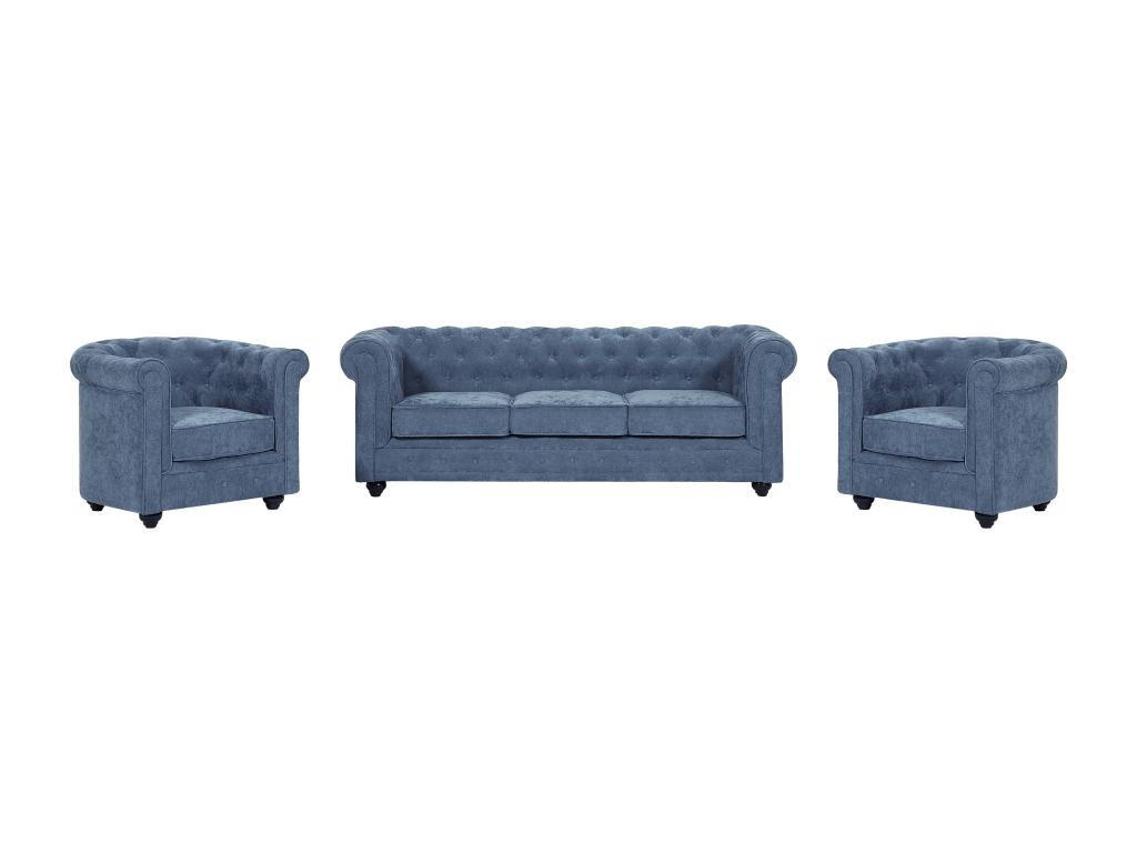 SOFA 3-Sitzer & 2 Sessel - Stoff - Blau - CHESTERFIELD - Blau, Textil (88/72/205cm) - Vente-Unique
