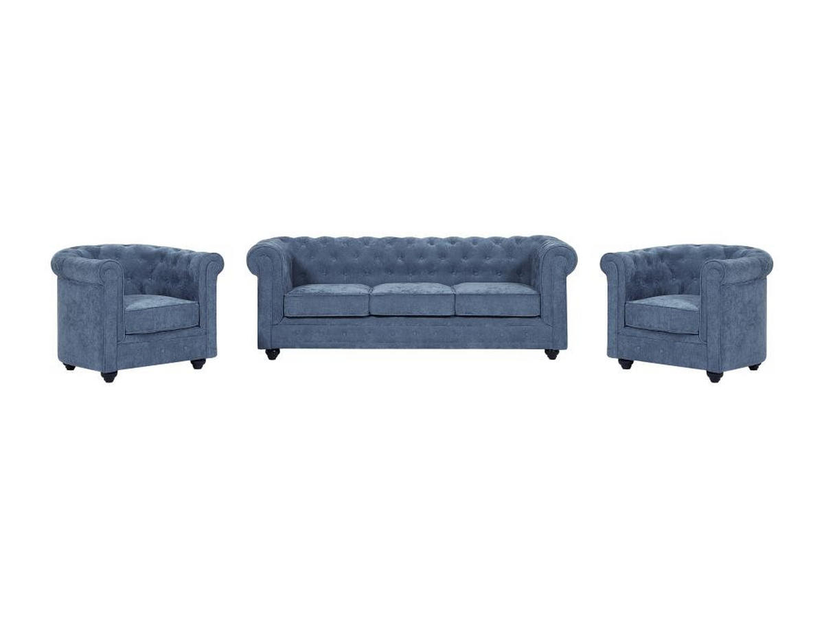 SOFA 3-Sitzer & 2 Sessel - Stoff - Blau - CHESTERFIELD - Blau, Textil (88/72/205cm) - Vente-Unique