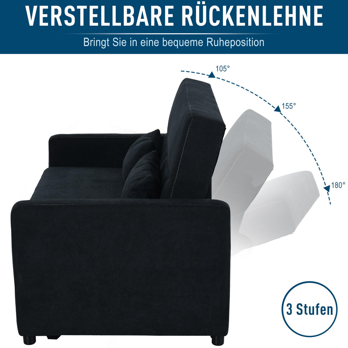 SCHLAFSOFA, Eukalyptusholz, Schwarz - Schwarz, Holz (90/88.5/155cm) - HOMCOM