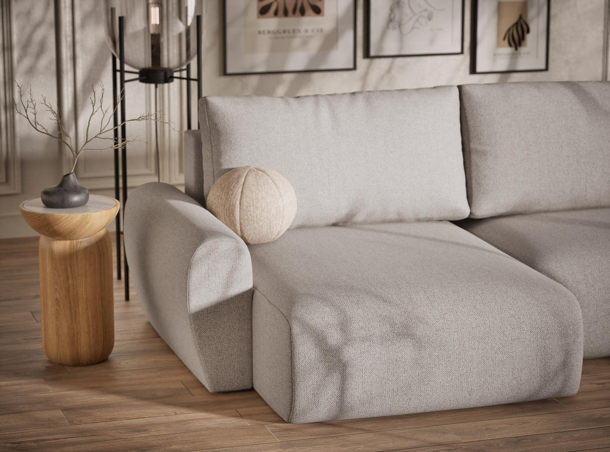 WOHNLANDSCHAFT MIT SCHLAFFUNKTION Numba Beige Webstoff - Schwarz/Grau, Holz/Holzwerkstoff (397/70/153cm) - Maison de Reve