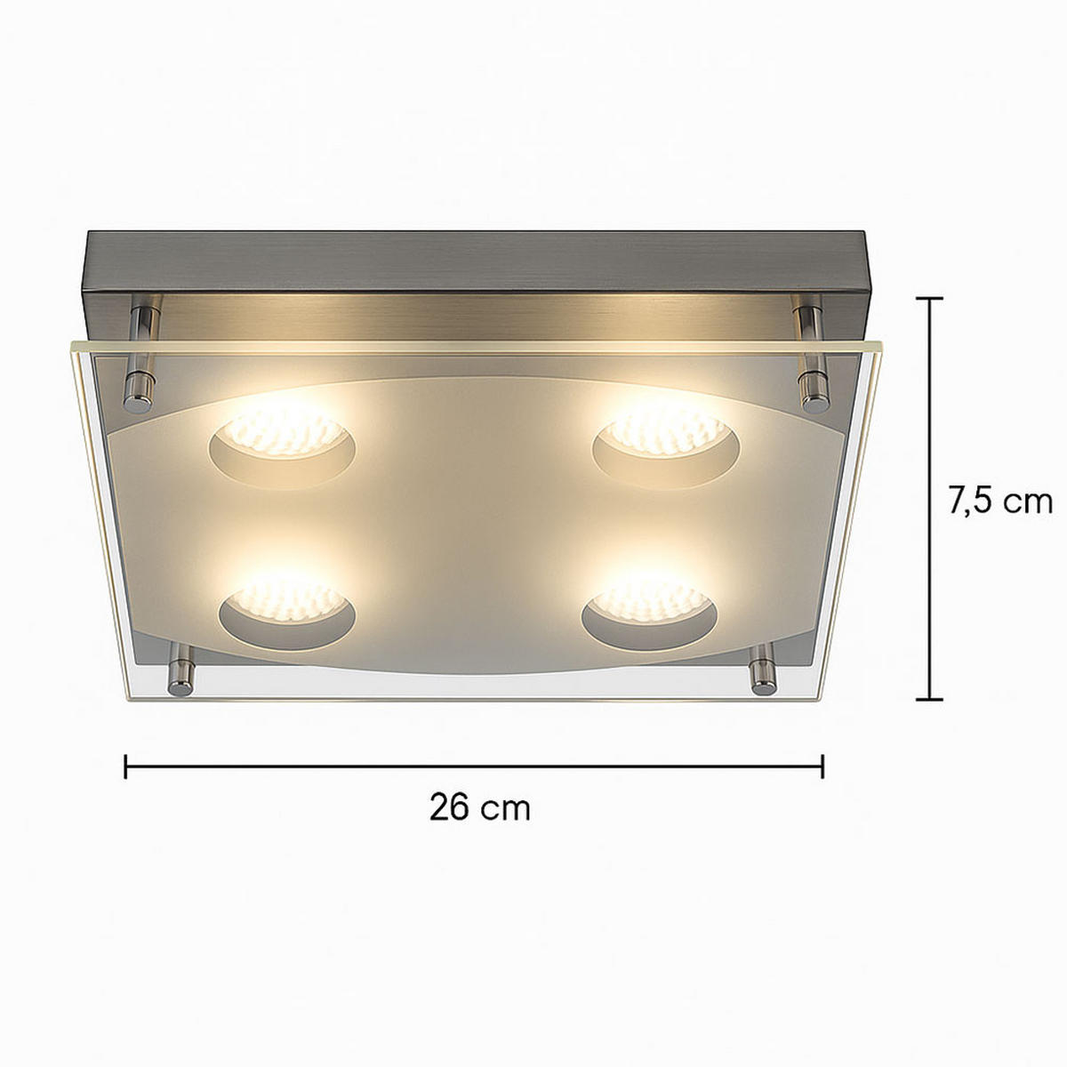 LED DECKENLEUCHTE Stahl Silber - Silberfarben, Glas (26/26/7.5cm) - Esto