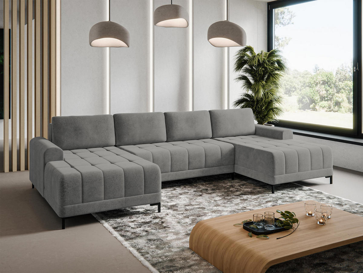 WOHNLANDSCHAFT Aris XL - Schwarz/Grau, Holz/Textil (337/92/168cm) - MIRJAN24