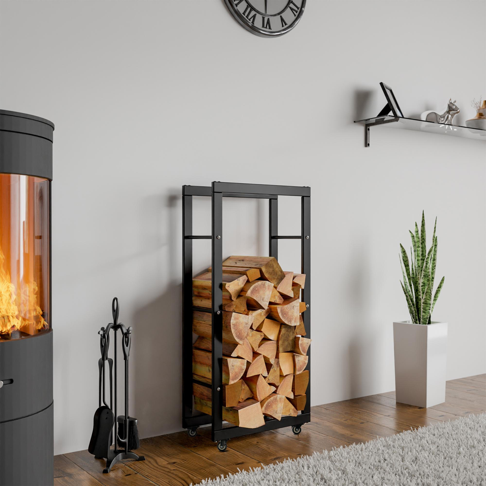 KAMINHOLZREGAL 40/25/100 cm Metall schwarz - Schwarz, Metall (40/100/25cm) - CLP