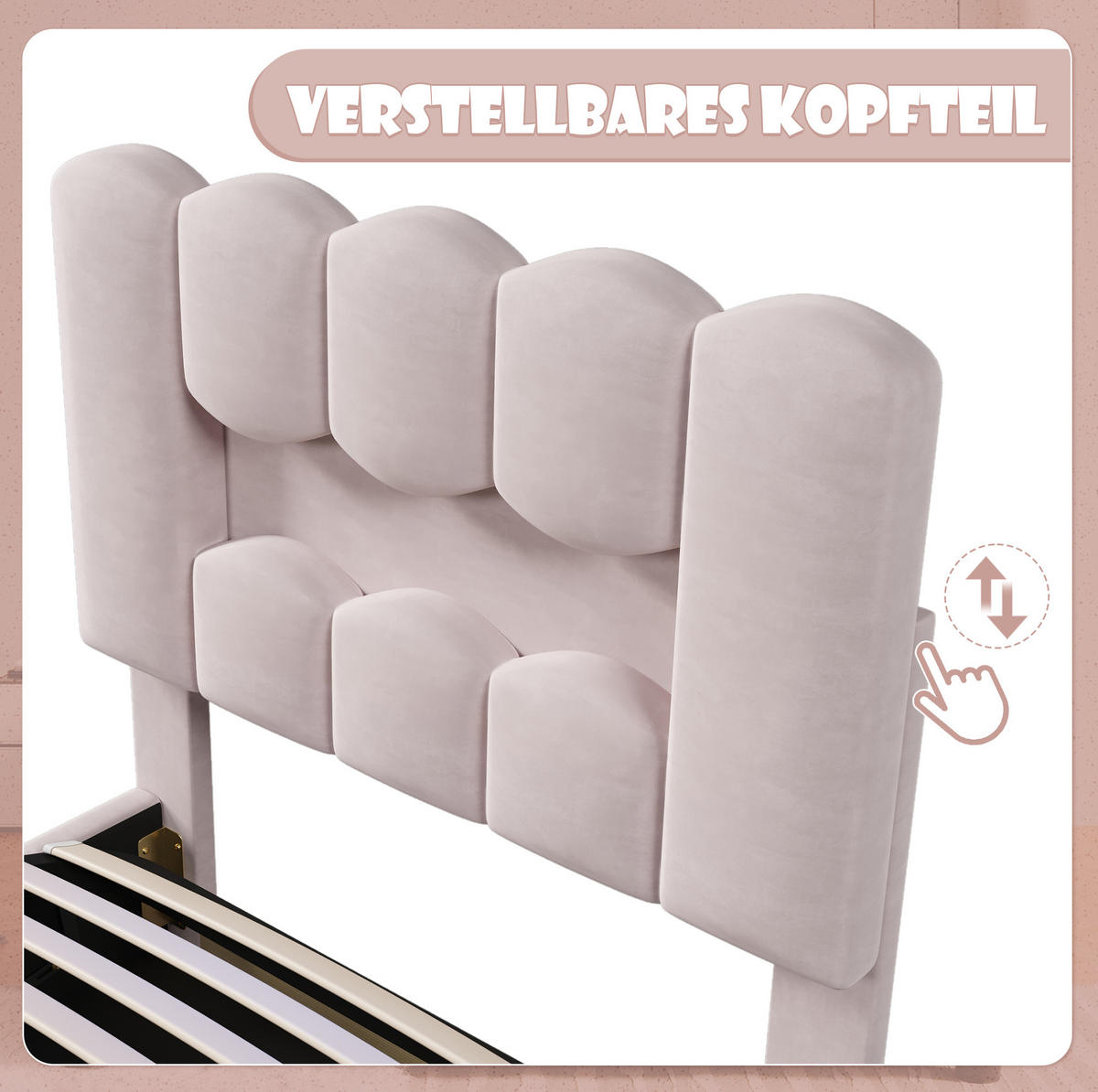 POLSTERBETT aus Samt 90x200 cm Rosa mit hydraulischem Stauraum, LED-Beleuchtung und verstellbarem Kopfteil - Rosa, Textil (90/200cm) - IVMEU