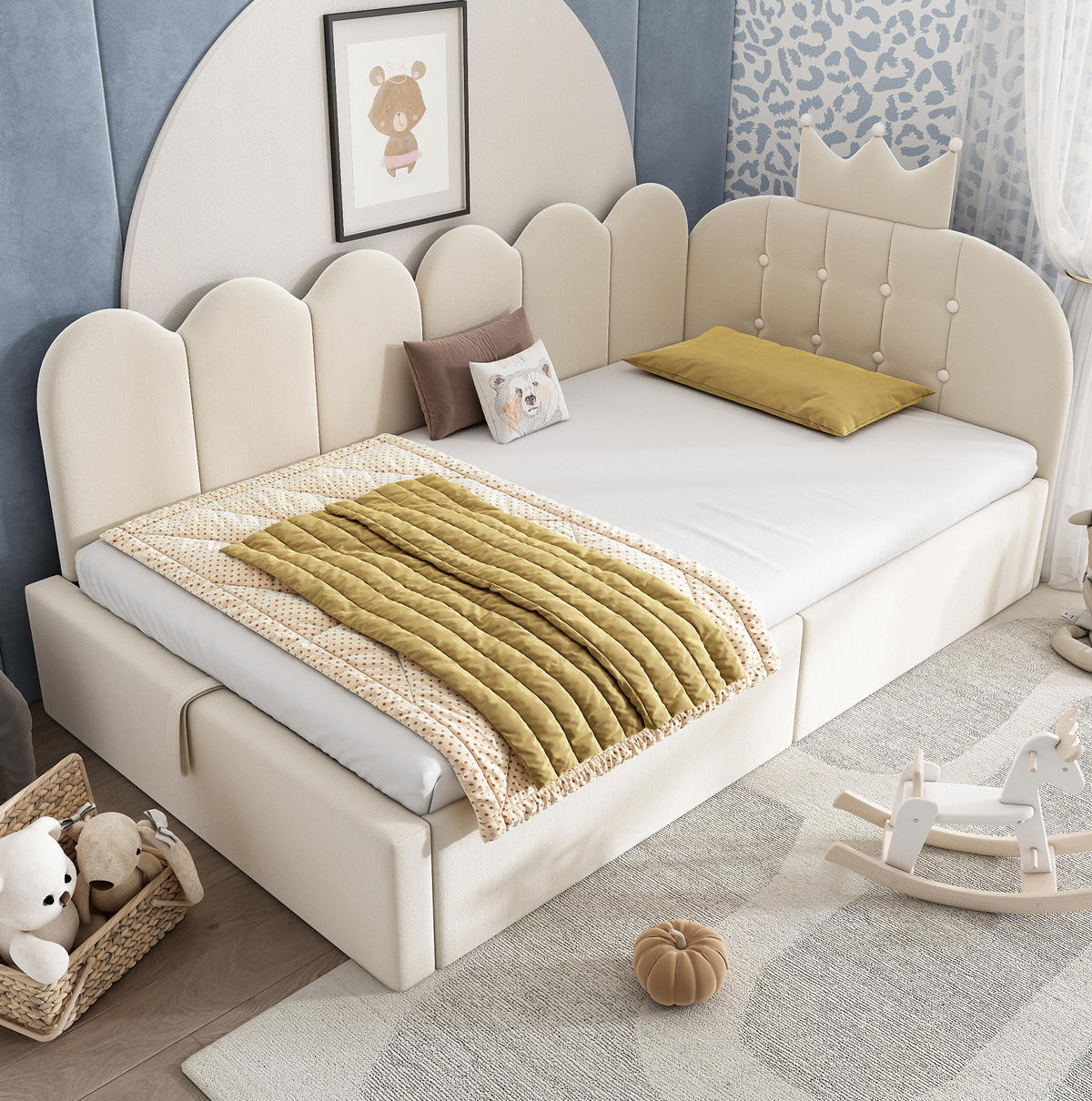 TAGESBETT 90/190 cm Beige aus Samt mit Stauraum und Lattenrost - Beige, Textil (90/190cm) - OKWISH