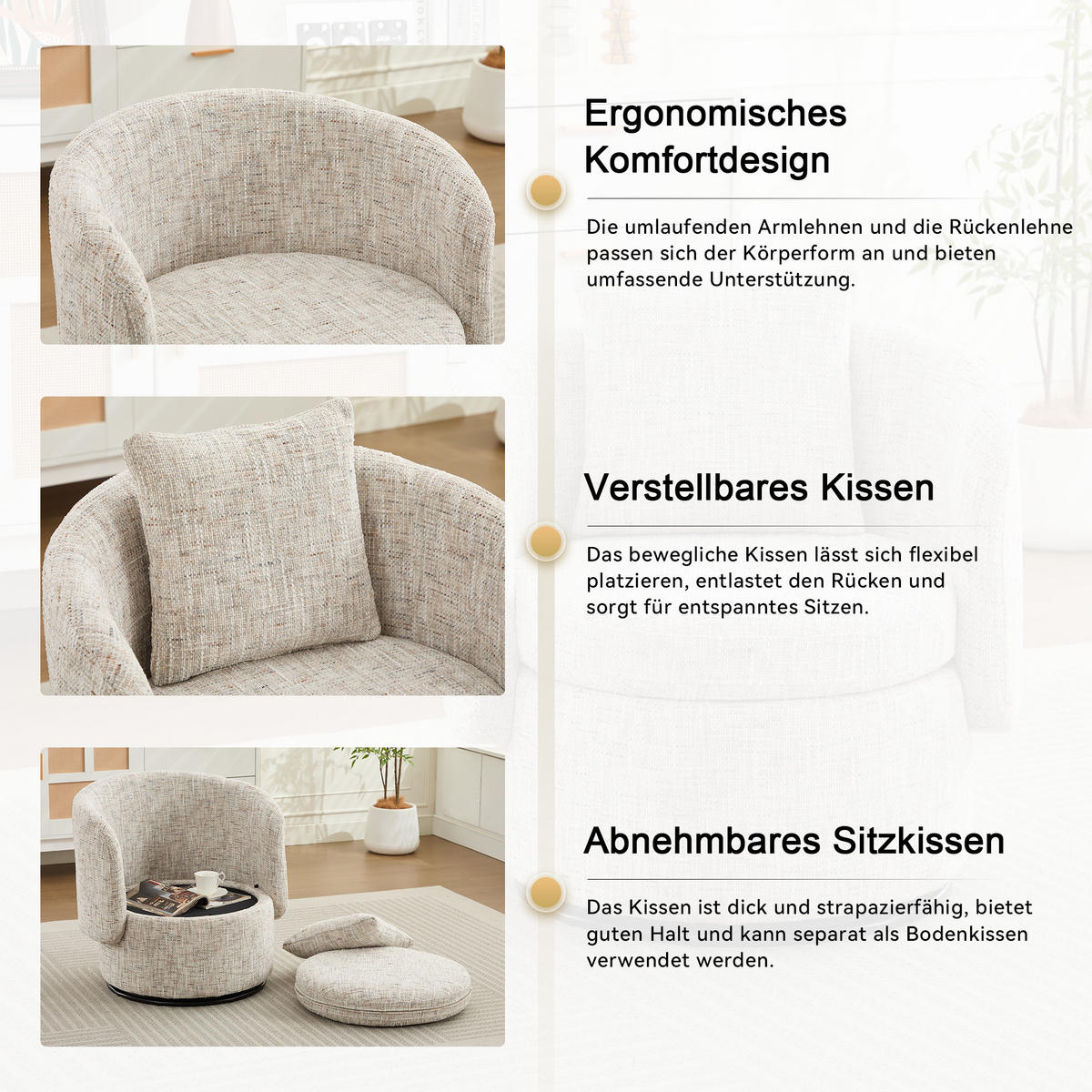 SESSEL 360° drehbar mit Stauraum, DE-42204, Blau - Creme, Holzwerkstoff (66.5/76/72.5cm) - ComfortXL