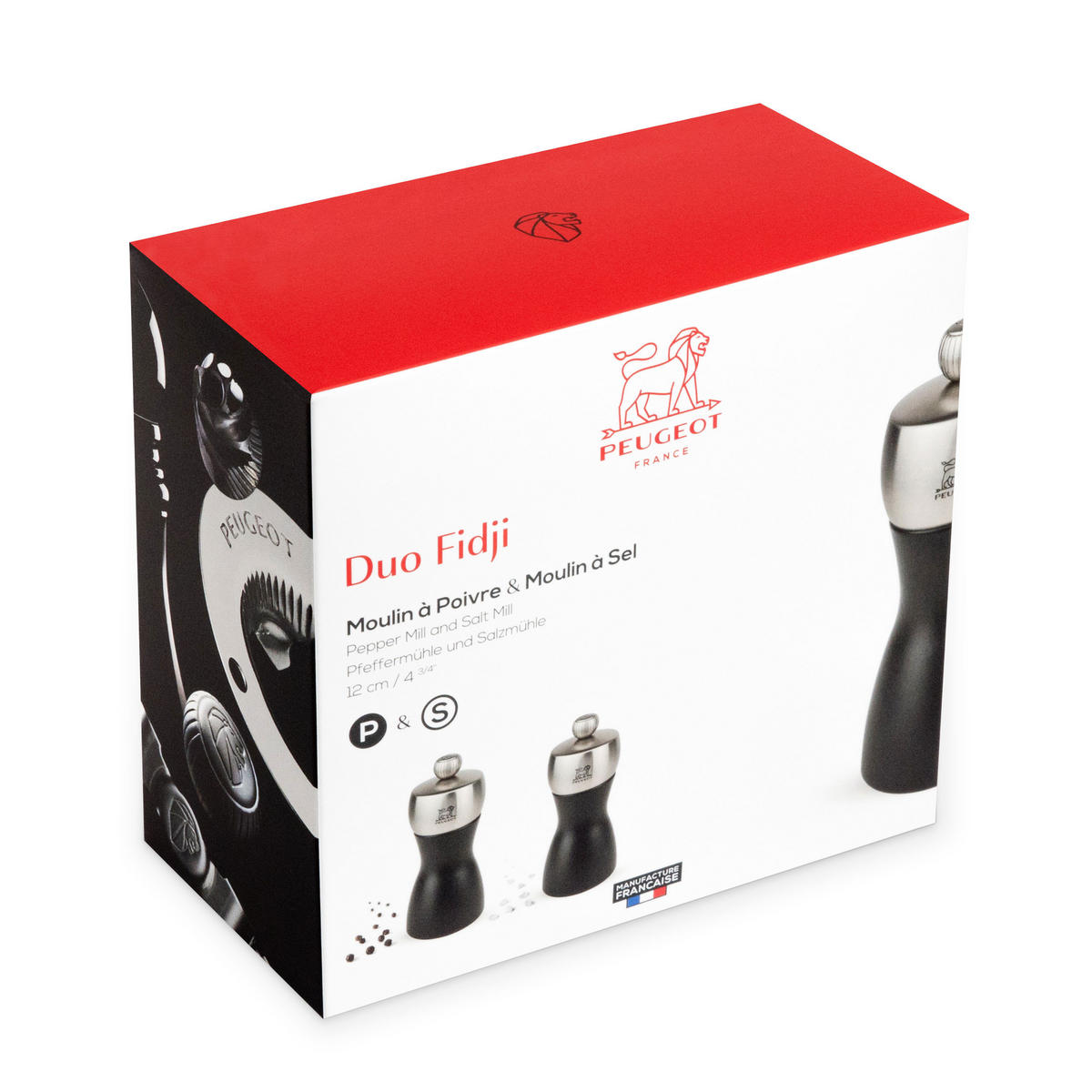 MÜHLENSET Fidji 12cm Pfeffer- & Salzmühle Buchenholz Schwarz Stahlmahlwerk - Schwarz, Holz (10.4/12/5.2cm) - PEUGEOT