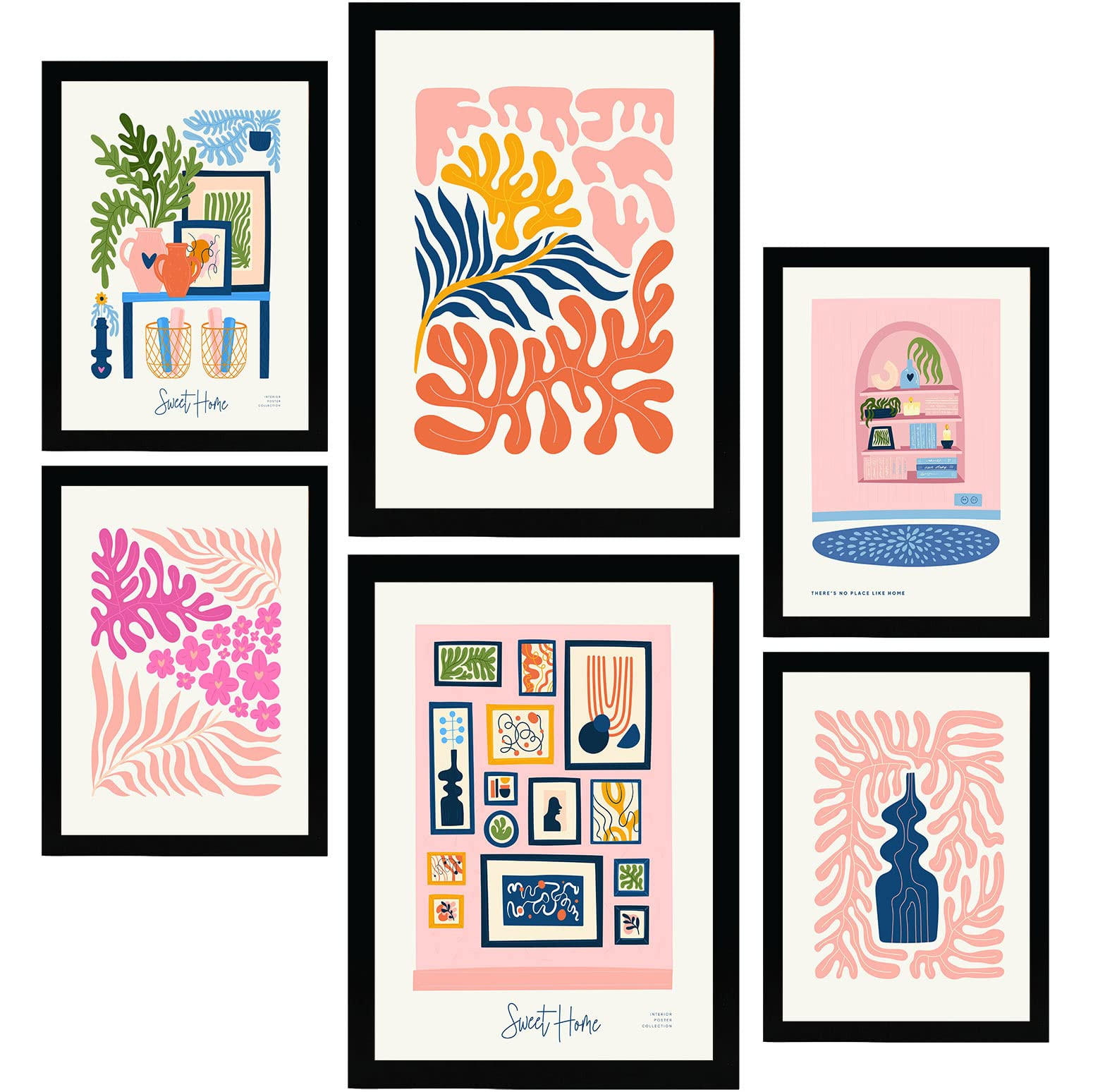 POSTER Set Mit 6 Minimalistischen In Pastellfarben Süßes Zuhause Drucke Von Landschaften Und Natur Für Innenarchitektur A3 & A4 Schwarzer Rahmen - Schwarz, Papier (29/3cm) - Nacnic