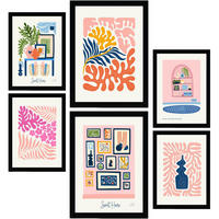 POSTER Set Mit 6 Minimalistischen In Pastellfarben Süßes Zuhause Drucke Von Landschaften Und Natur Für Innenarchitektur A3 & A4 Schwarzer Rahmen - Schwarz, Papier (29/3cm) - Nacnic