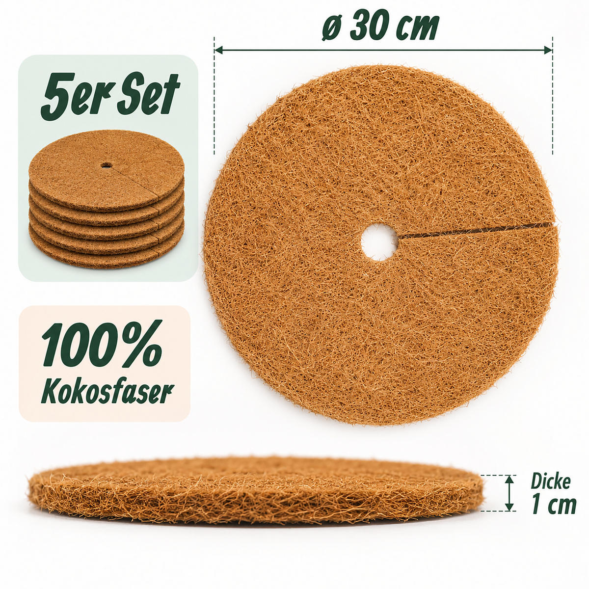 ROHOŽ Přírodní 5dílná-sada kokosová zimní ochrana kulatá 10 mm - světle hnědá, textil (30/1/30cm) - Relaxdays