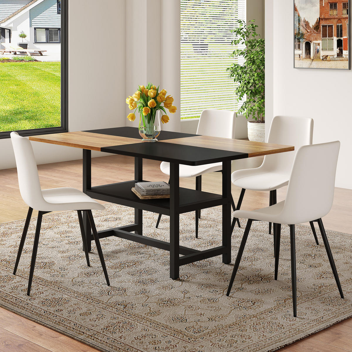 ESSGRUPPE DE-39360 5-teilig, mit Ablagefach und 4 PU-Sesseln Weiß - Weiß, Holzwerkstoff (160/76/90cm) - ComfortXL