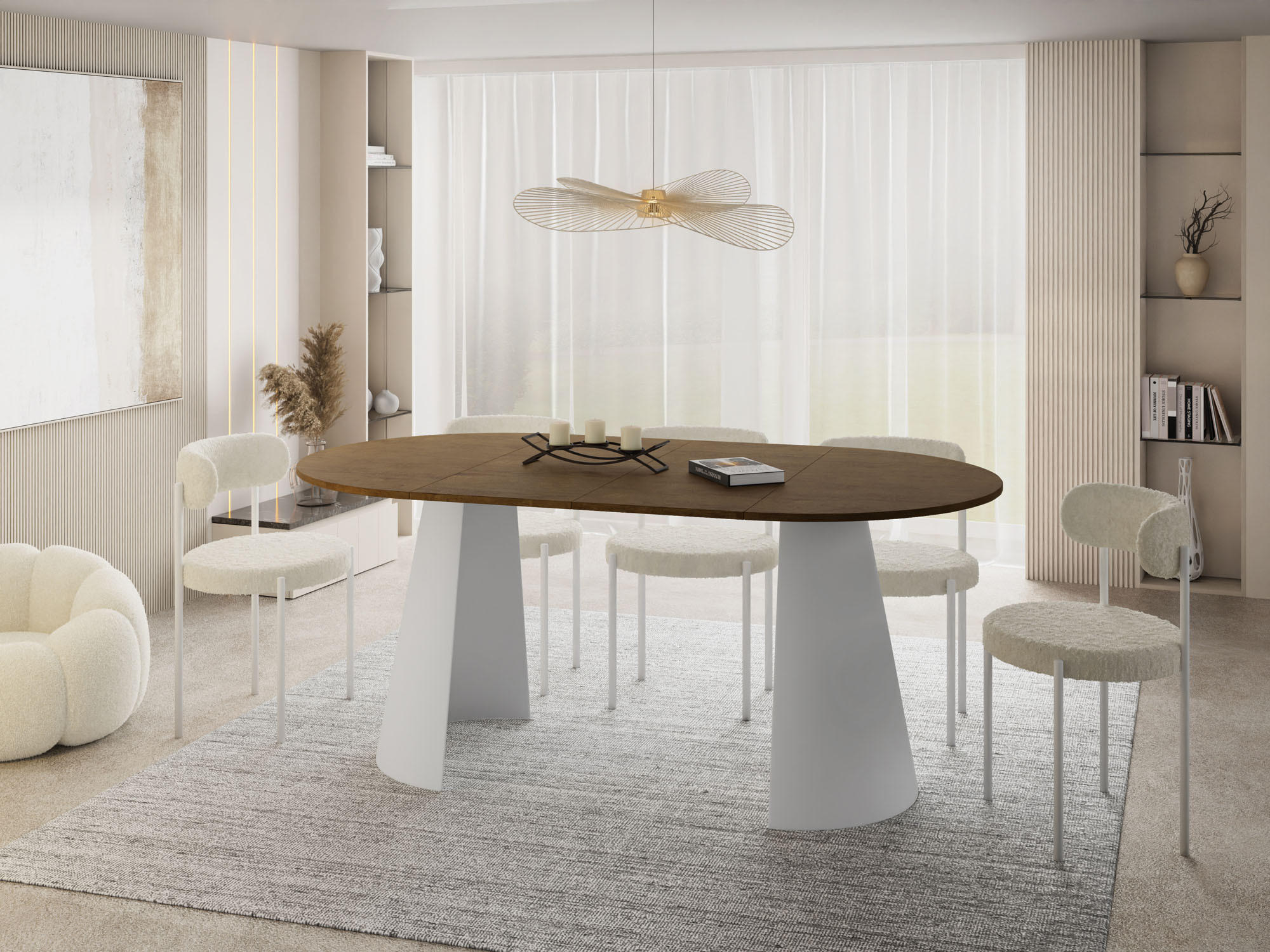 ESSTISCH Lamio runder ausziehbarer, Eiche Braun Rustikal 100-180/100/76 cm - Alteiche/Weiß, Holzwerkstoff/Metall (100/100/76cm) - WFL GROUP