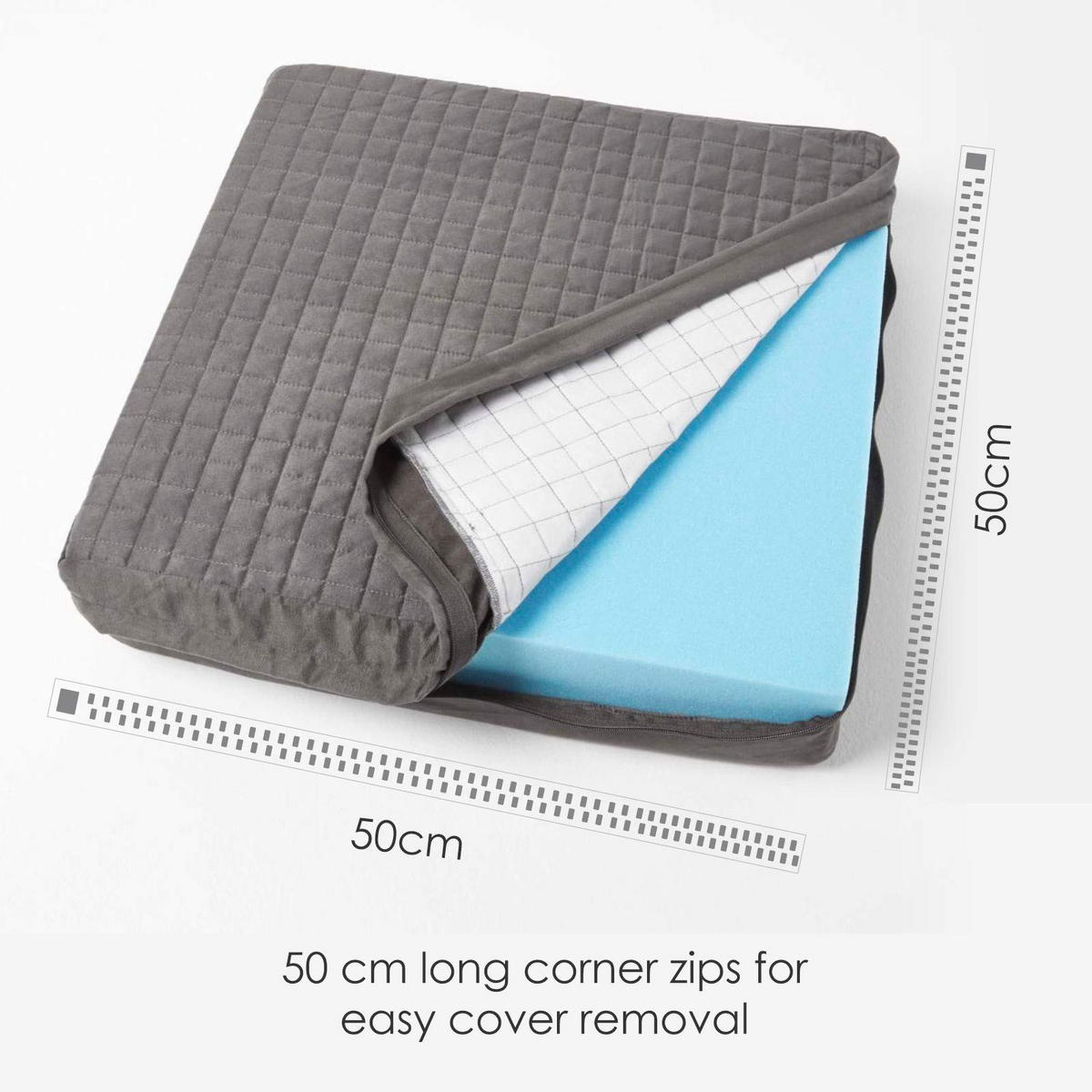 SITZKISSEN orthopädisch 50/50/10 cm – Velours Sesselkissen grau - Grau, Textil (50/50/10cm) - Homescapes