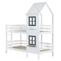 ETAGENBETT 90/200 cm DE-02320, in Weiß, mit Handlauf, Fenster und Hausdesign - Weiß, Holz/Holzwerkstoff (90/200cm) - ComfortXL